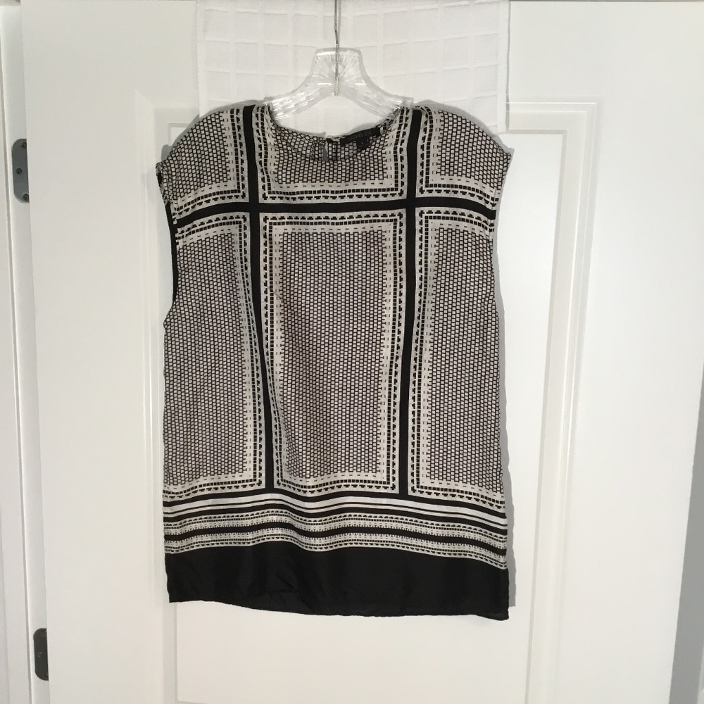 Rachel Zoe Ladies Pullover 100% Silk Sleeveless Top Black/White Size 4